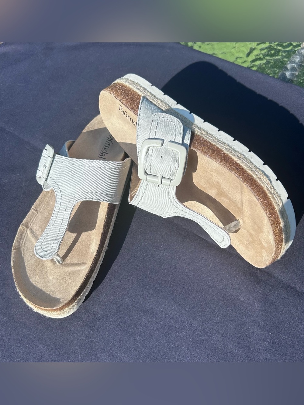 Bjorndal EUC Women’s Size 7 Penelope T-strap Footbed Sandals Espadrilles Taupe
